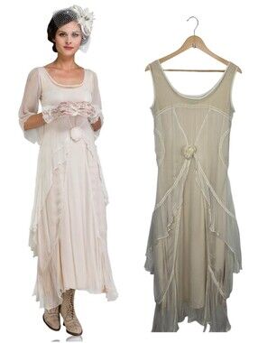 Nataya Great Gatsby Sleeveless Layered Party Dress Rose Tea Length Ivory Medium